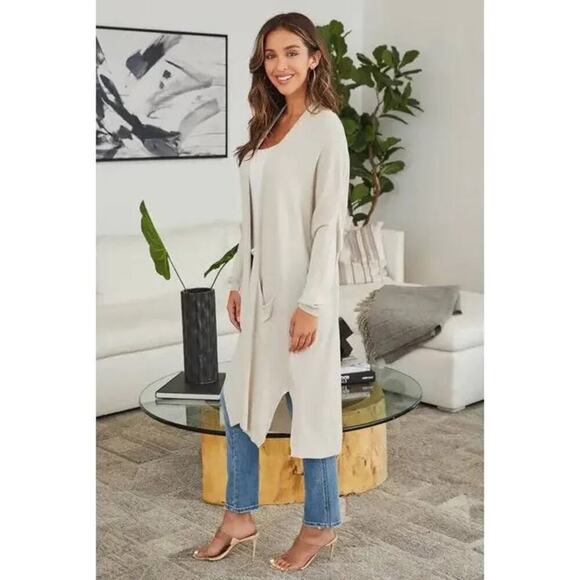 MILIO MILANO MODAL CARDIGAN ivory open duster cardigan sweater large - Picture 3 of 12